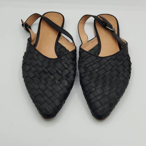 Madewell The Remi Slingback Flat in Woven Leather True Black Women's Size 8.5 - Picture 2 of 9